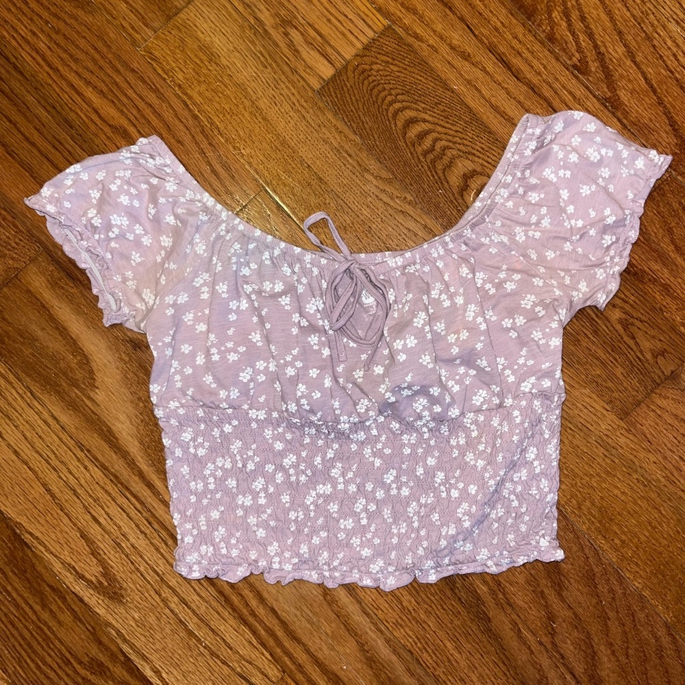 Off the shoulder floral crop top ribbon blouse